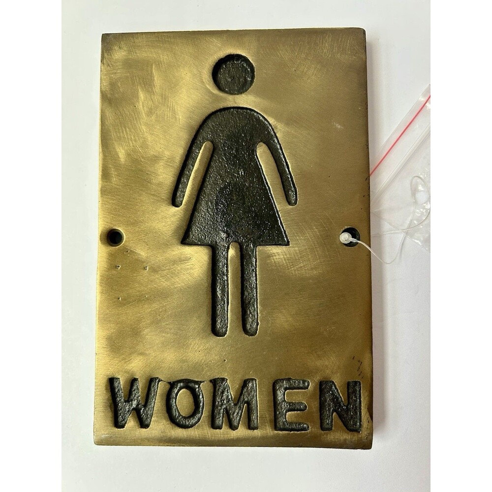 Cast Metal Women Restroom Sign Plaque Female Symbol Brass/Black w/ Screw